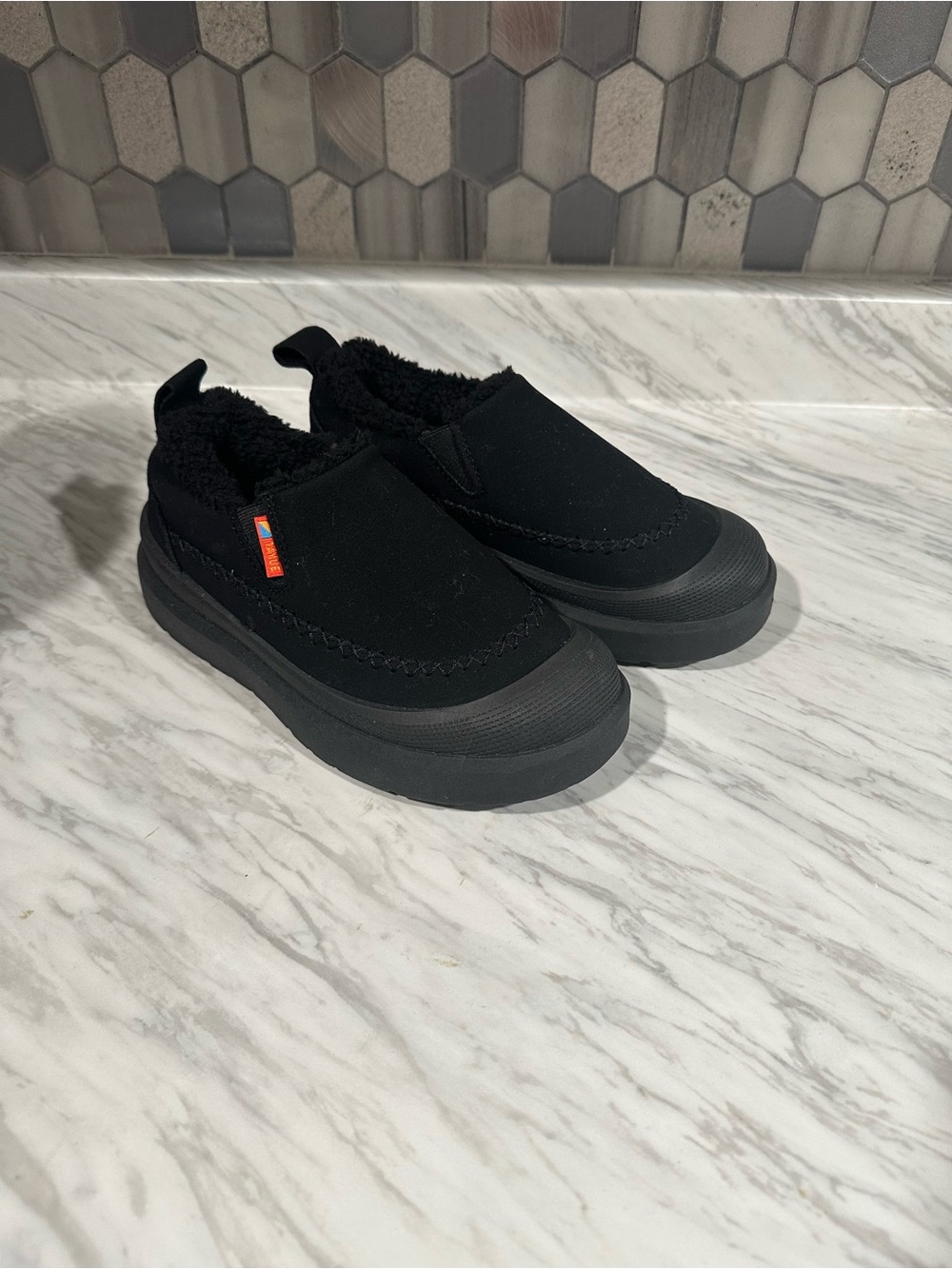 Black Slip-On Fur-Lined Casual Shoes